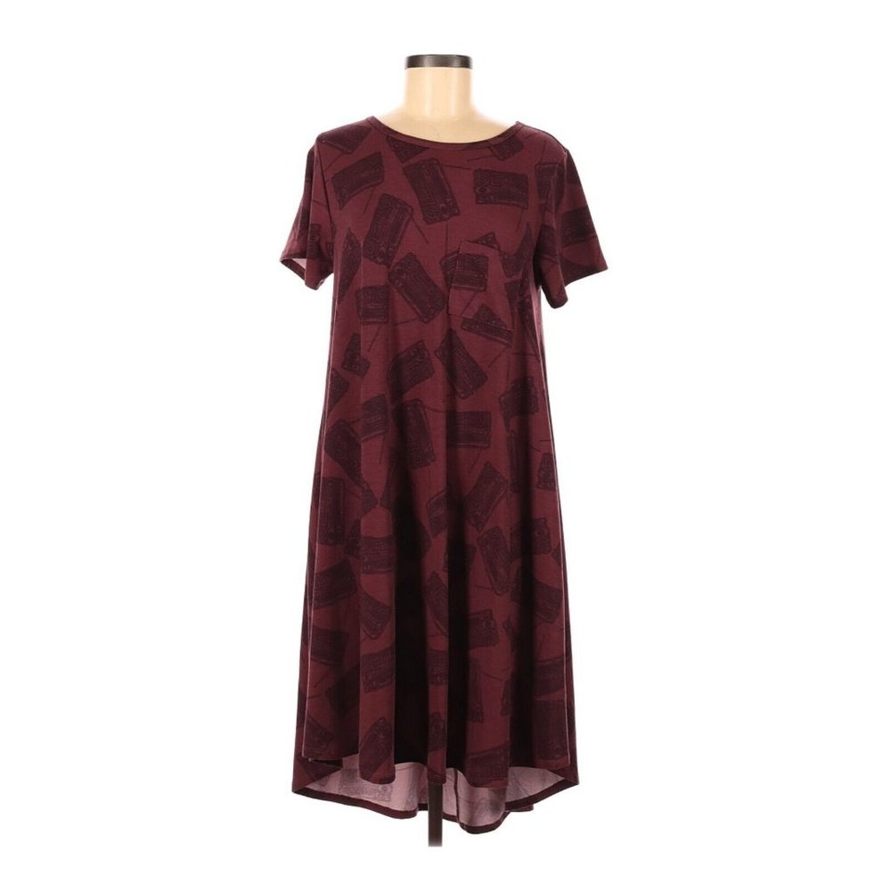 Lularoe Women's Medium Dress Burgundy Radio Retro Short Sleeve Medium